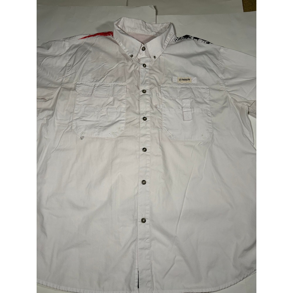 Magellan Fish Gear Fishing Shirt Men's 2XL White USA Flag Vented Performance